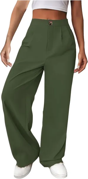 Women Casual High Waist Suit Pants Business Work Trousers Dressy Stretchy Pants Straight Suits Pants Wide Leg Pant