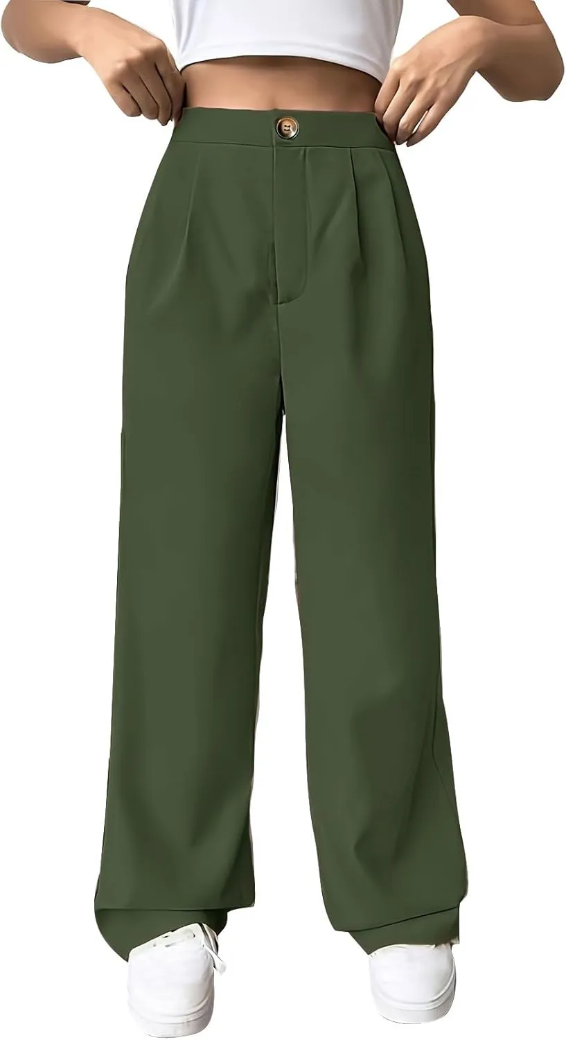 Women Casual High Waist Suit Pants Business Work Trousers Dressy Stretchy Pants Straight Suits Pants Wide Leg Pant