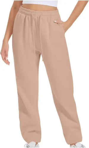 Women Drawstring Sweatpants Elastic Waist Sweatpant Plus Thick Trousers Solid Workout Pants Multi Pockets Fall Pant