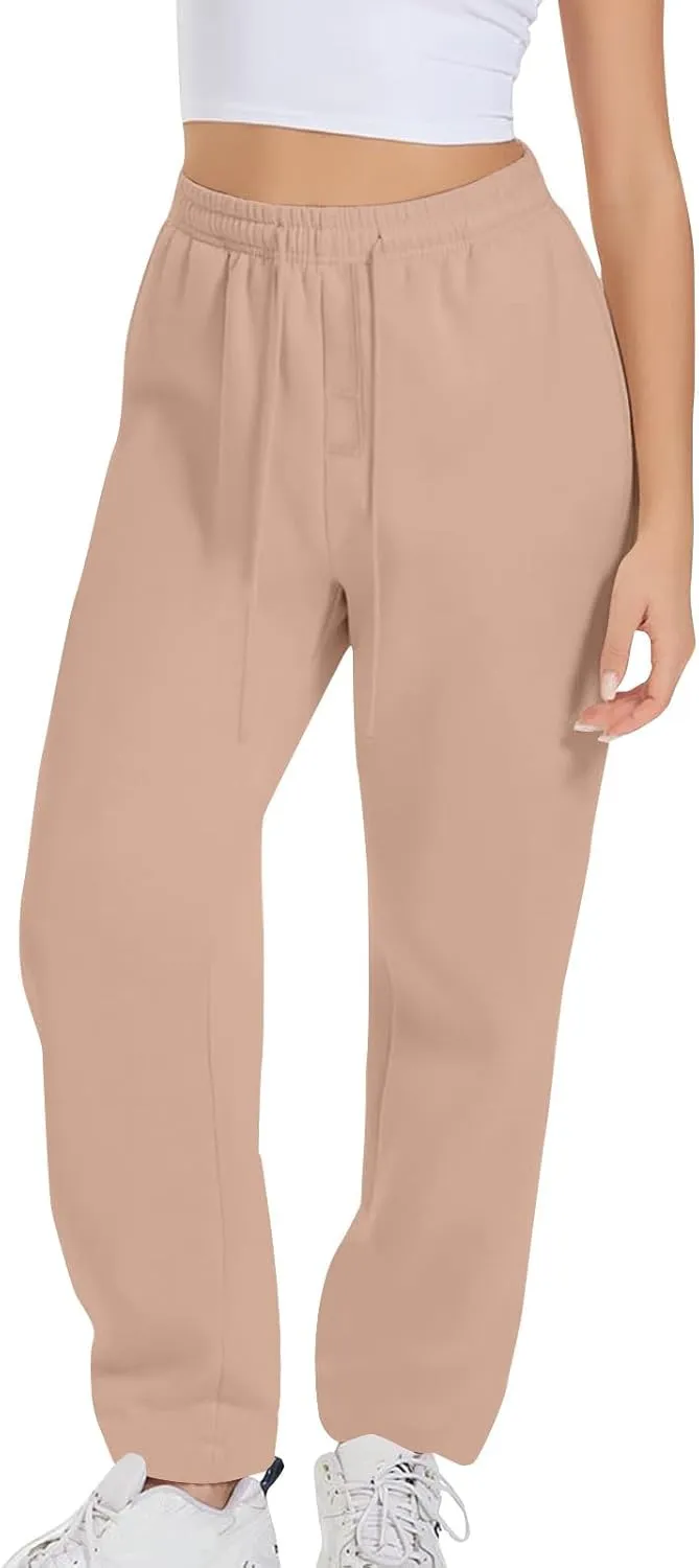 Women Drawstring Sweatpants Elastic Waist Sweatpant Plus Thick Trousers Solid Workout Pants Multi Pockets Fall Pant