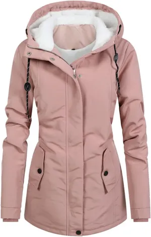 Women Faux Fur Hooded Parka Coats Winter Fleece Sherpa Lined Mid Length Jacket Winter Outwear Windproof Warm Jackets
