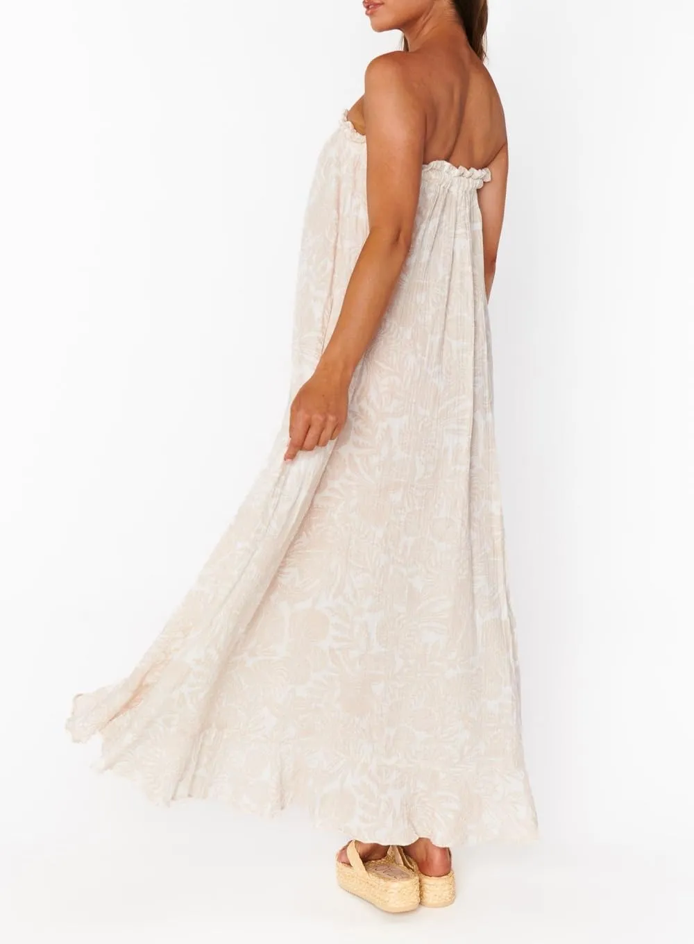 Women Floral Print Maxi Tube Dress Strapless Flowy Long Bandeau Dress Y2K Open Back Sundress Summer Beachwear