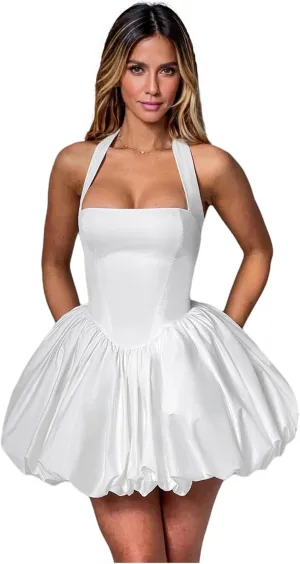 Women Halter Mini Short Dress Scoop Neck Bodycon A-line Party Club Dresses
