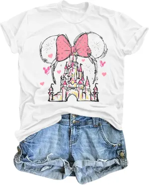 Women Magic Kingdom Shirt Castle Graphic Shirts Casual Family Vacation Holiday T Shirt Cute Short Sleeve Tee Top