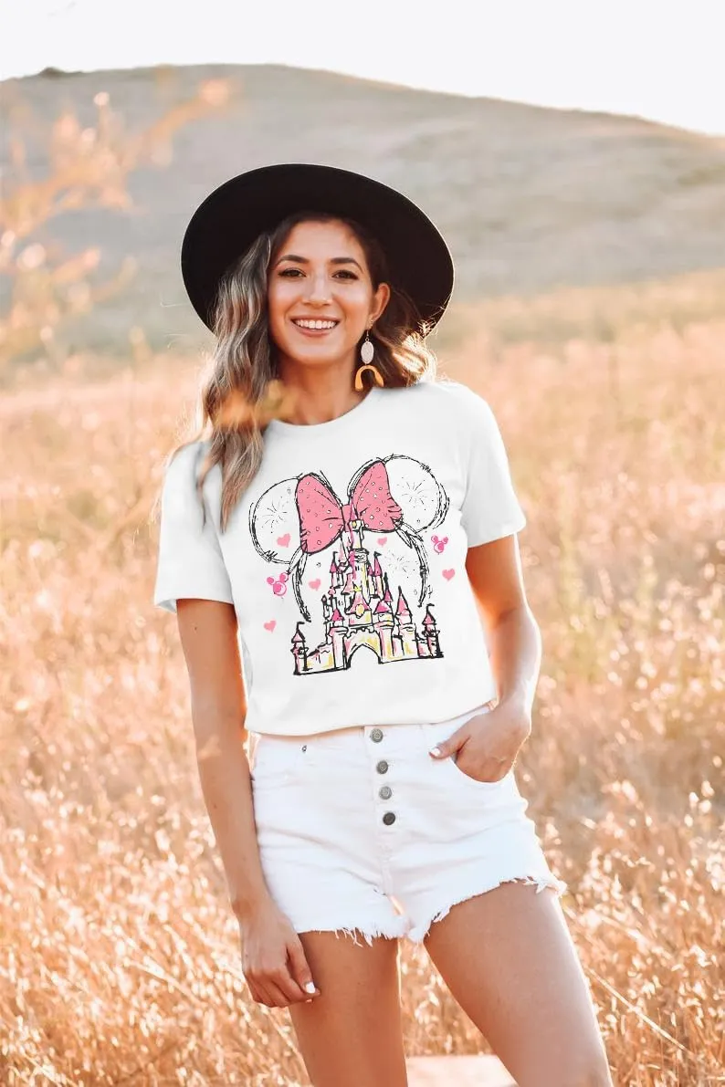 Women Magic Kingdom Shirt Castle Graphic Shirts Casual Family Vacation Holiday T Shirt Cute Short Sleeve Tee Top