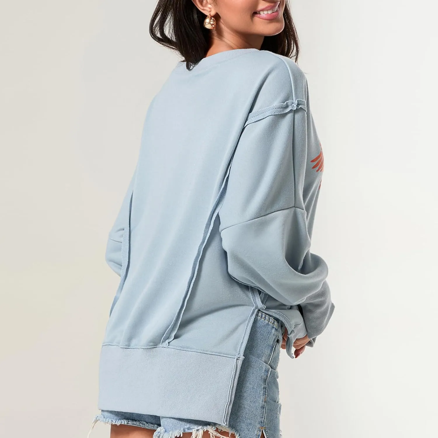 Women Oversized Graphic Sweatshirt Y2K Long Sleeve Crewneck Drop Shoulder Tee Shirt Vintage Loose Fit Pullover Tops