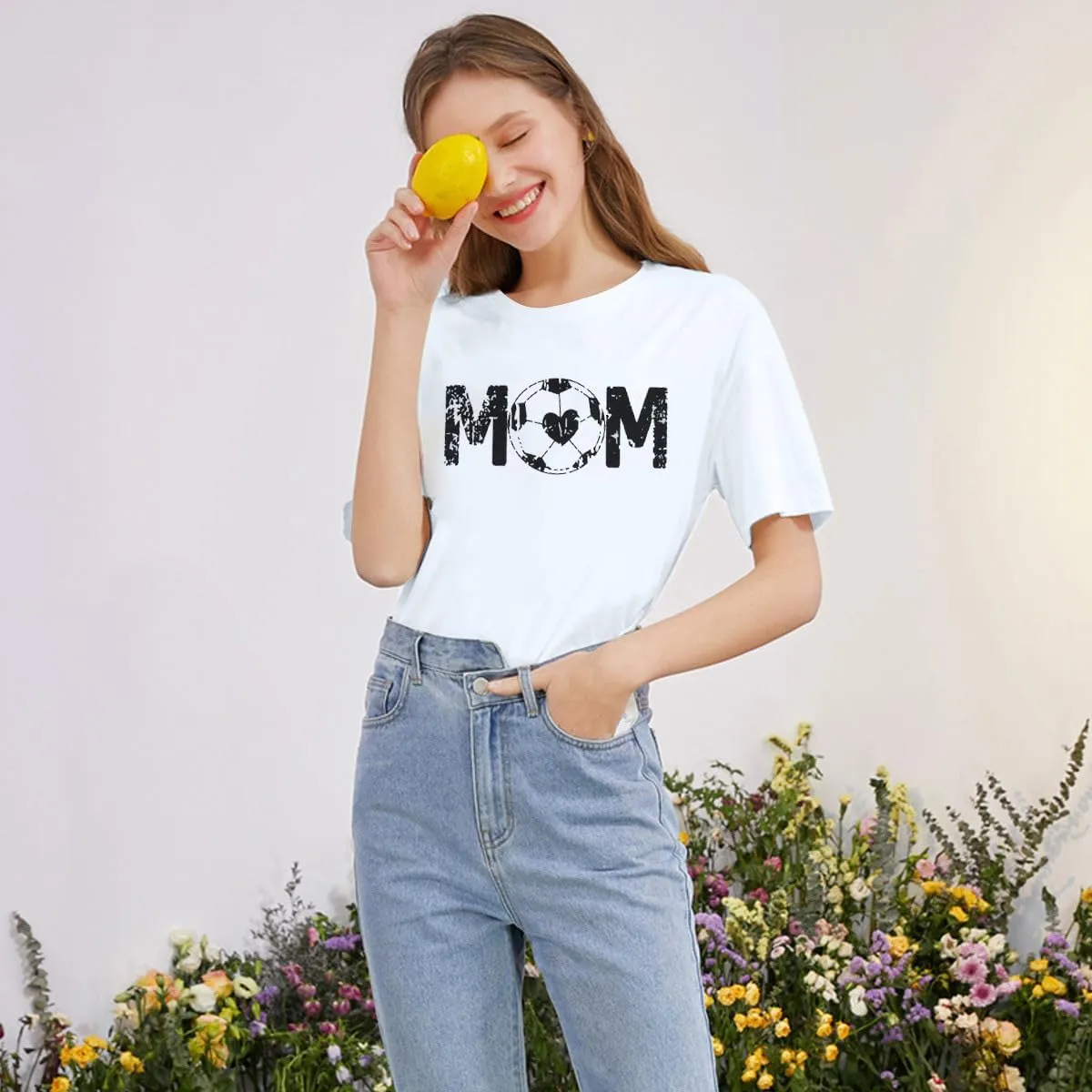 Women Soccer Mom Shirt Game Day Football Shirts Mom Letter Printed Graphic Tee Soccer Ball Mom Life Causal Top