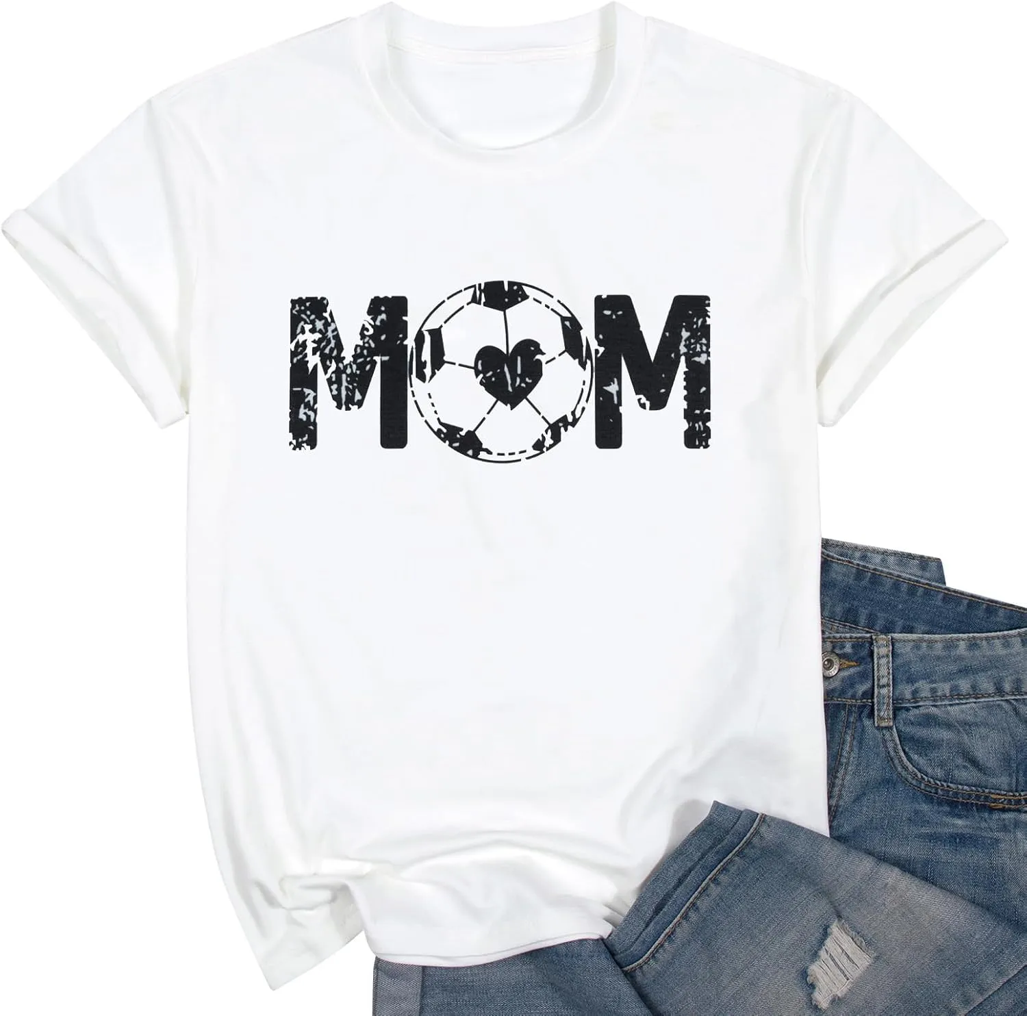 Women Soccer Mom Shirt Game Day Football Shirts Mom Letter Printed Graphic Tee Soccer Ball Mom Life Causal Top