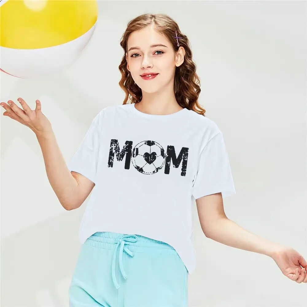 Women Soccer Mom Shirt Game Day Football Shirts Mom Letter Printed Graphic Tee Soccer Ball Mom Life Causal Top