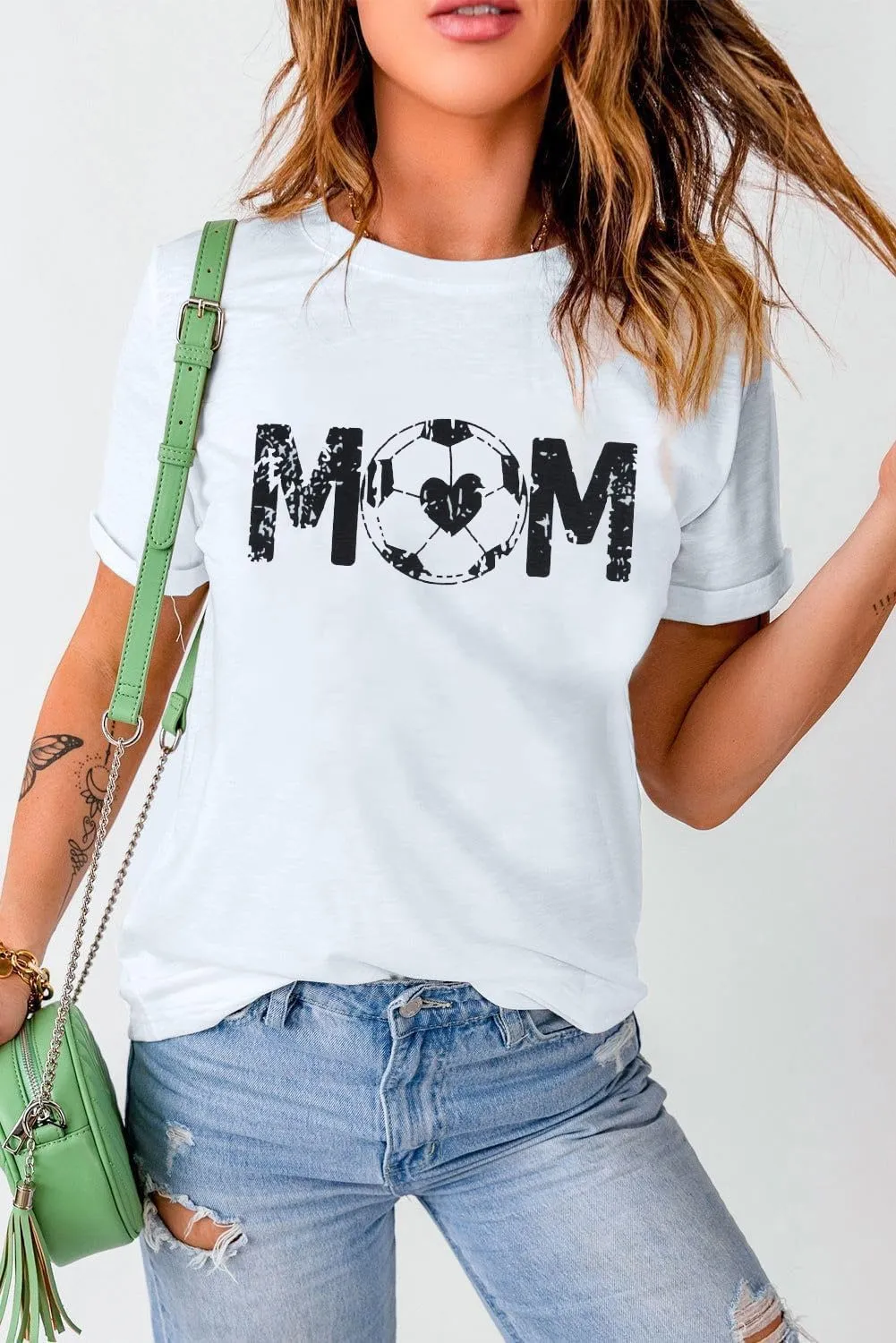 Women Soccer Mom Shirt Game Day Football Shirts Mom Letter Printed Graphic Tee Soccer Ball Mom Life Causal Top