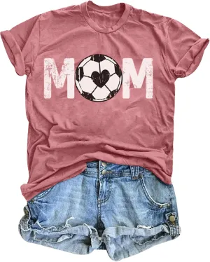 Women Soccer Mom Shirt Game Day Football Shirts Mom Letter Printed Graphic Tee Soccer Ball Mom Life Causal Top
