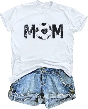 Women Soccer Mom Shirt Game Day Football Shirts Mom Letter Printed Graphic Tee Soccer Ball Mom Life Causal Top