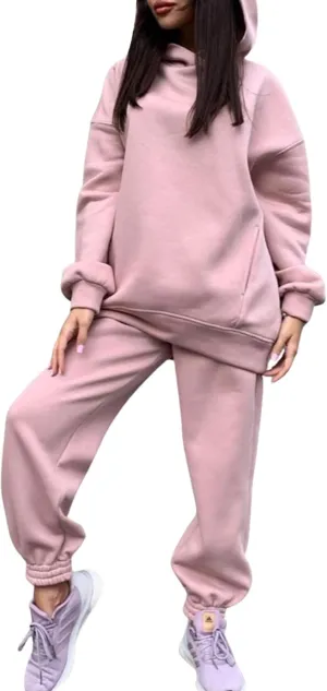 Women Solid Color 2 Piece Jogger Set Oversized Hoodie Sweatshirt and High Waist Sweatpants Set for Teen Girls