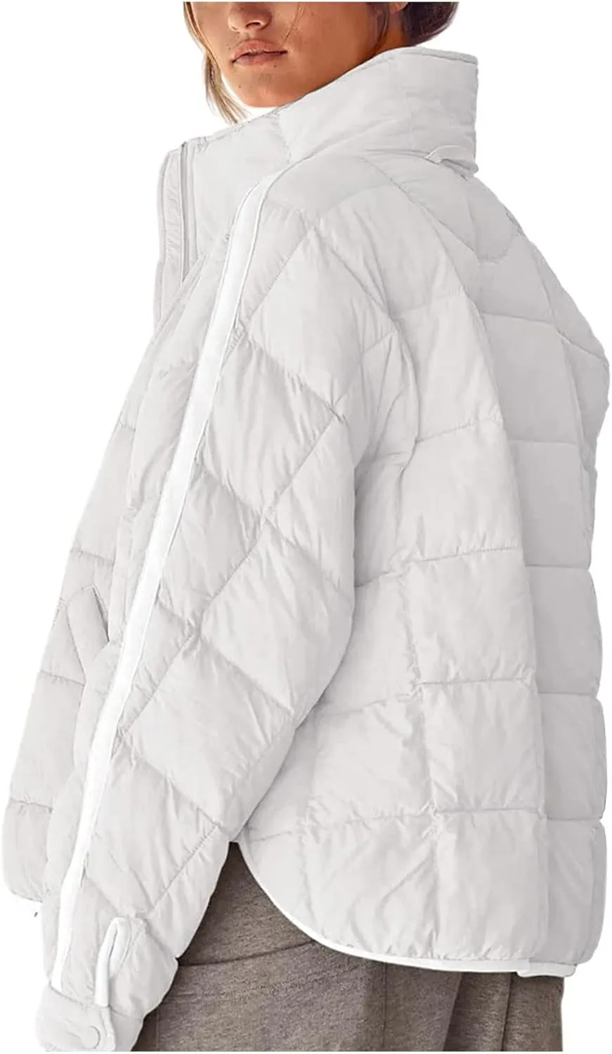 Women Stand Collar Puffer Down Jacket Long Sleeve Cropped Zipper Outwear with Pockets Short Winter Warm Parka Coats
