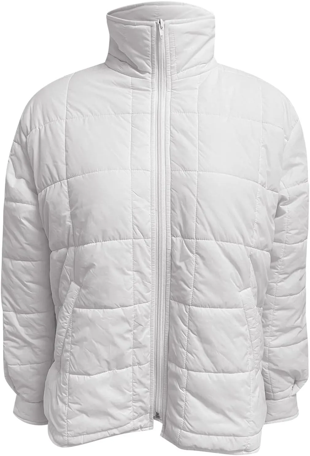 Women Stand Collar Puffer Down Jacket Long Sleeve Cropped Zipper Outwear with Pockets Short Winter Warm Parka Coats
