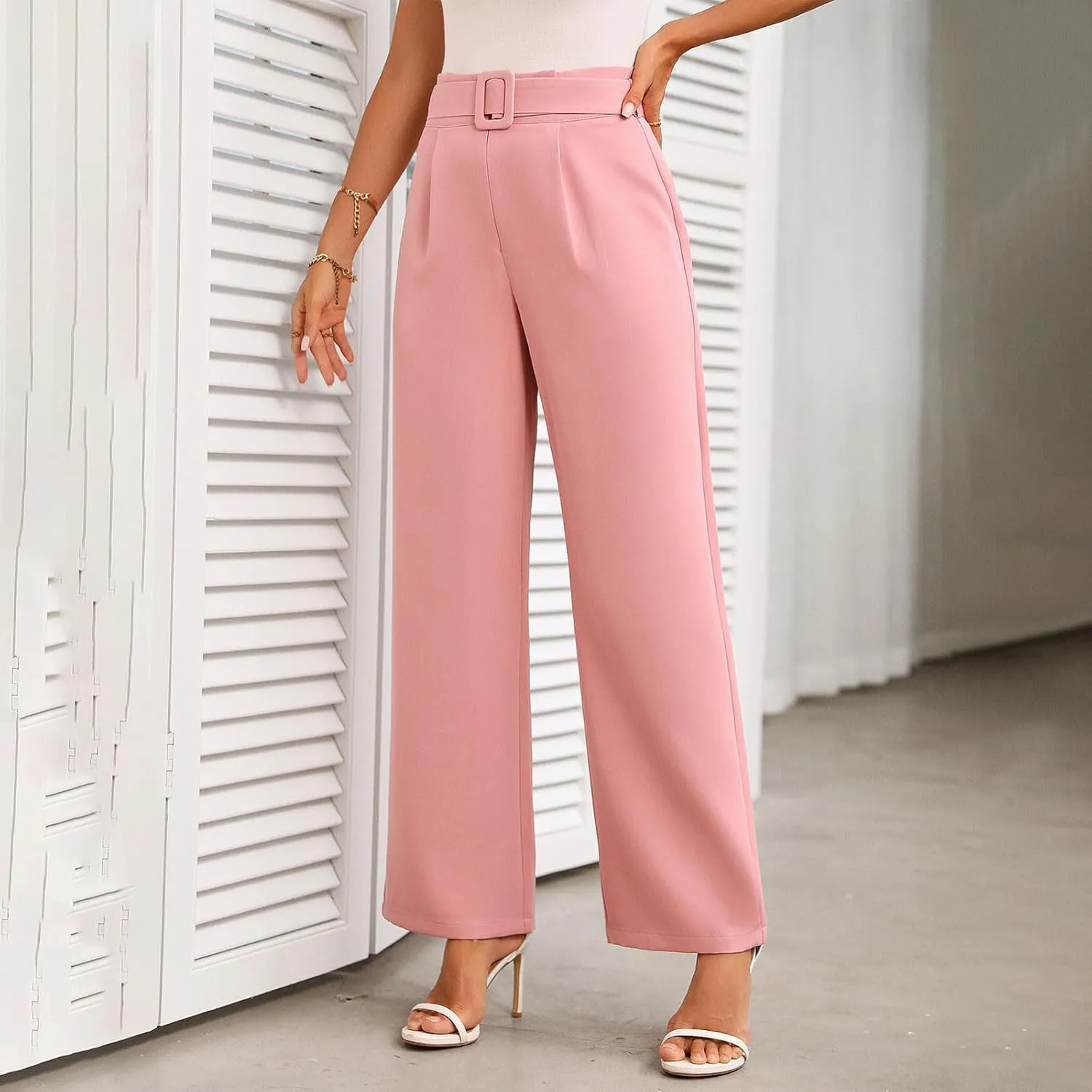 Women Suit Pants Formal Business Office Casual Slacks Workwear Trousers High Waisted Straight Leg Stylish Pants