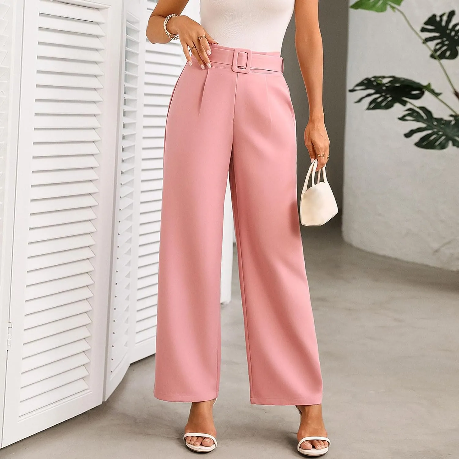 Women Suit Pants Formal Business Office Casual Slacks Workwear Trousers High Waisted Straight Leg Stylish Pants