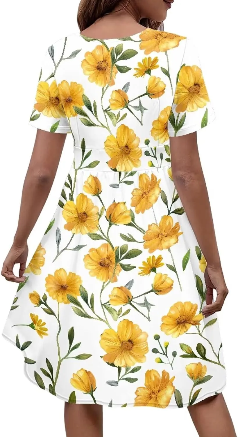 Women Vintage Cocktail 1950s Retro Tea Party Swing Dress Elegant Summer Floral Print Waist-Slimming A-line Dress