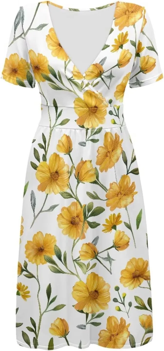 Women Vintage Cocktail 1950s Retro Tea Party Swing Dress Elegant Summer Floral Print Waist-Slimming A-line Dress