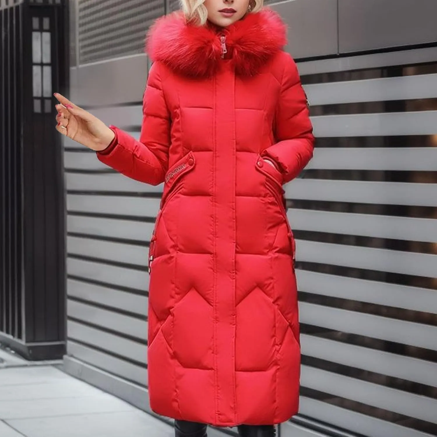 Women Warm Down Jacket With Fur Hood Long Puffer Coat Plus Size Praka Quilted Jacket Padded Winter Coats Outerwear 2023