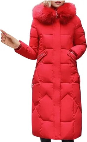 Women Warm Down Jacket With Fur Hood Long Puffer Coat Plus Size Praka Quilted Jacket Padded Winter Coats Outerwear 2023