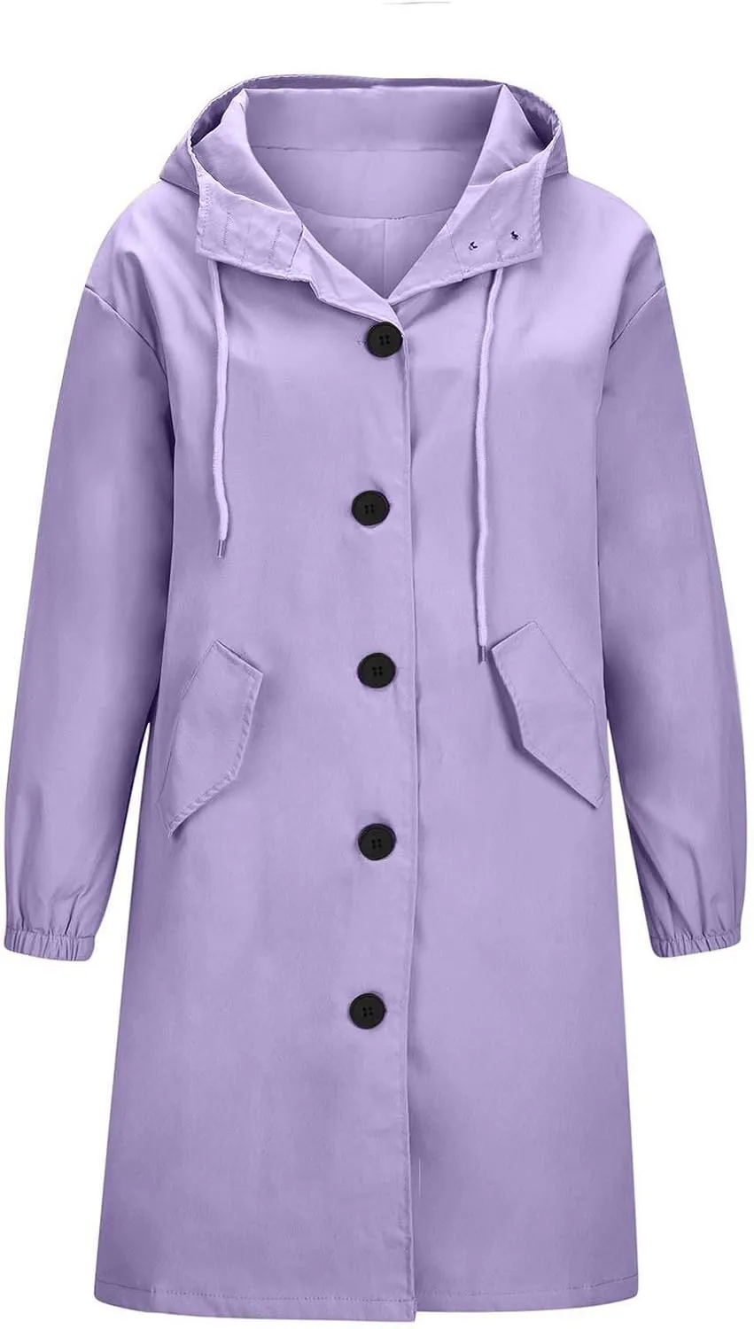 Women Waterproof Raincoat Long Hooded Windbreaker Trench Jacket Plus Size Button down Jacket Rain Jackets