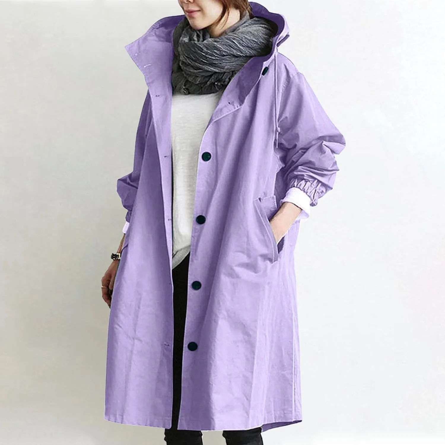 Women Waterproof Raincoat Long Hooded Windbreaker Trench Jacket Plus Size Button down Jacket Rain Jackets