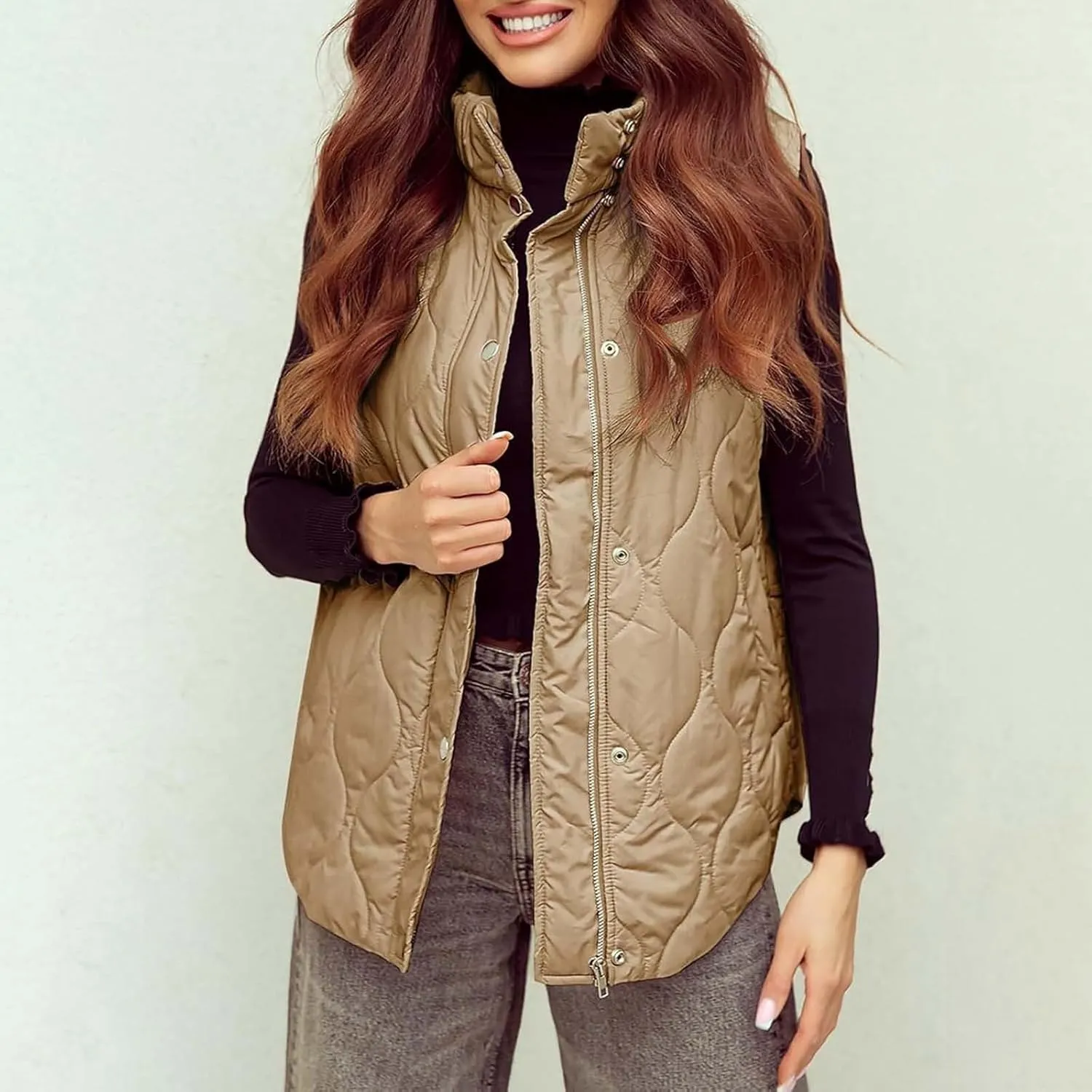 Women Winter Oversized Puffer Vest Sleeveless Jacket Zip Up Lightweight Stand Collar Insulated Padded Puffy Jackets Coat