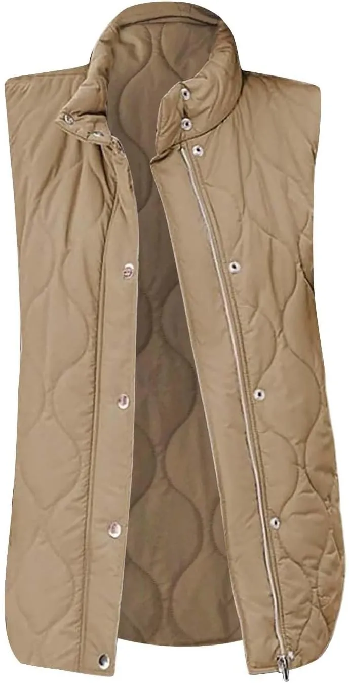 Women Winter Oversized Puffer Vest Sleeveless Jacket Zip Up Lightweight Stand Collar Insulated Padded Puffy Jackets Coat