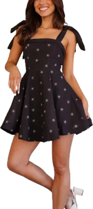 Women Y2k Tie Shoulder Mini Dress Elegant Floral Print Backless Flowy A Line Dress Summer Beach Party Short Sundress