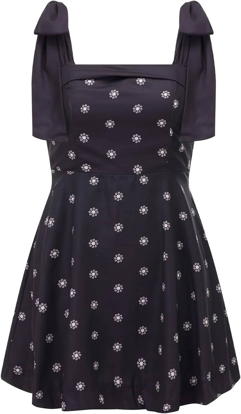 Women Y2k Tie Shoulder Mini Dress Elegant Floral Print Backless Flowy A Line Dress Summer Beach Party Short Sundress