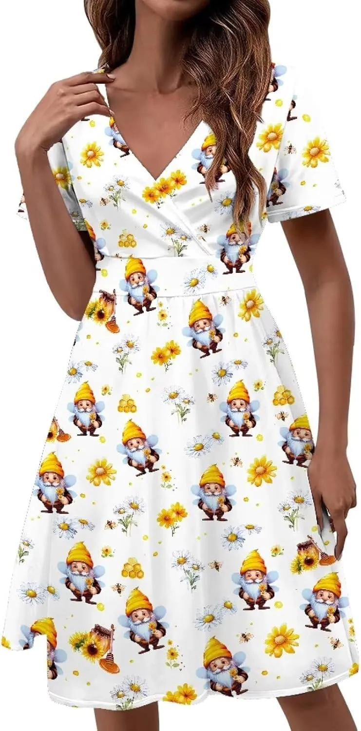 Women's 1950s Retro Rockabilly Dress Floral Motif Audrey Style Hepburn Waist-Slimming A-line Dress Short Sleeve