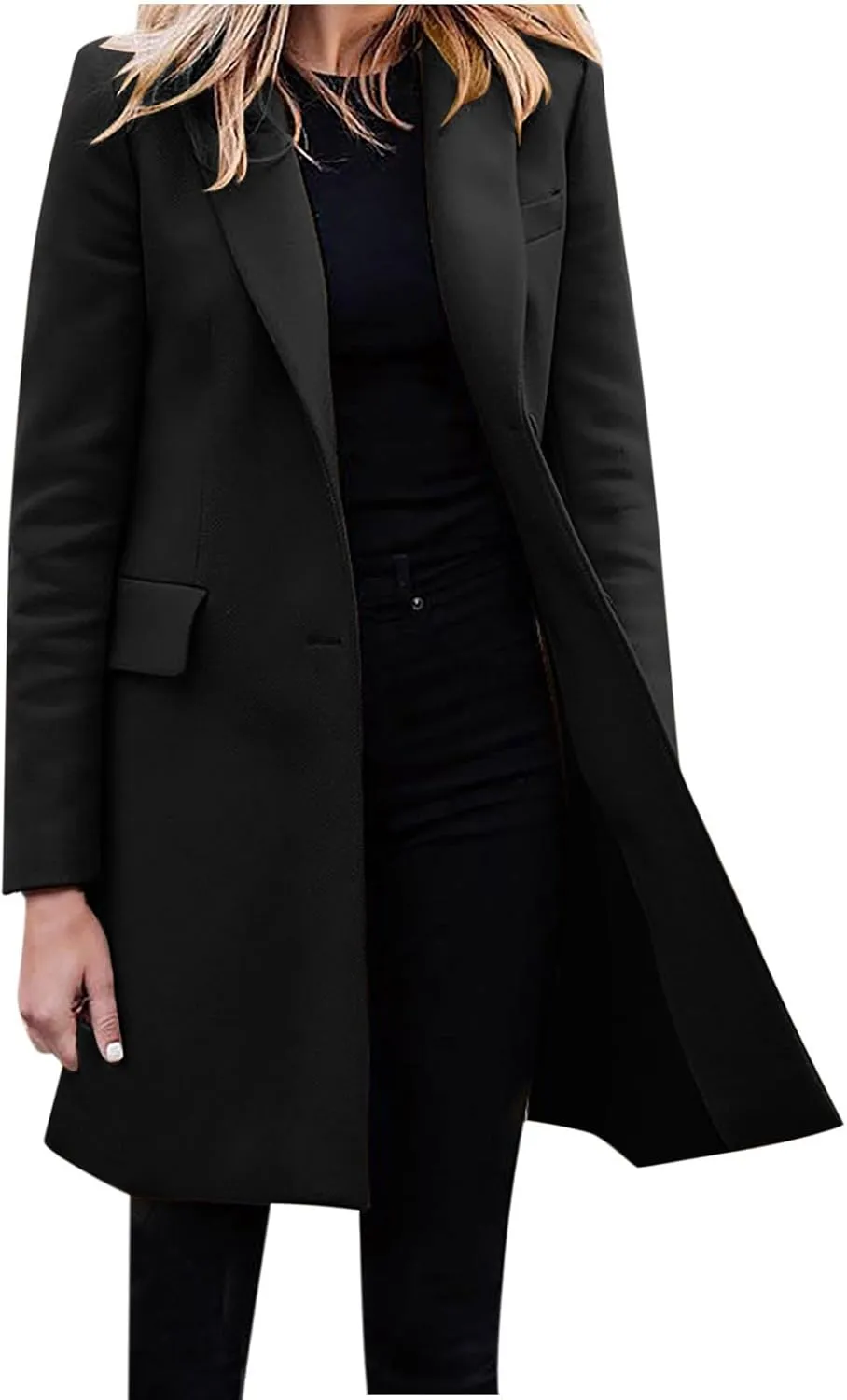 Womens Business Blazers Wool Blend Flannel Suit Jackets Long Pea Trench Coats Open Front Cardigan Fall Winter Tops