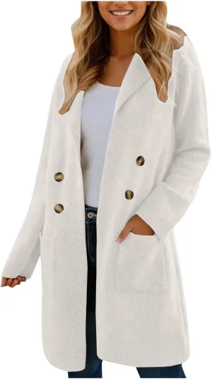 Womens Business Long Double Breasted Coats Lapel Collar Pea Coat Winter Slim Fit Jackets Fashion Trench Coat Outwear
