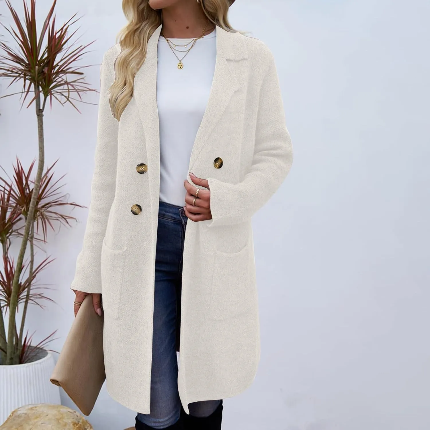 Womens Business Long Double Breasted Coats Lapel Collar Pea Coat Winter Slim Fit Jackets Fashion Trench Coat Outwear