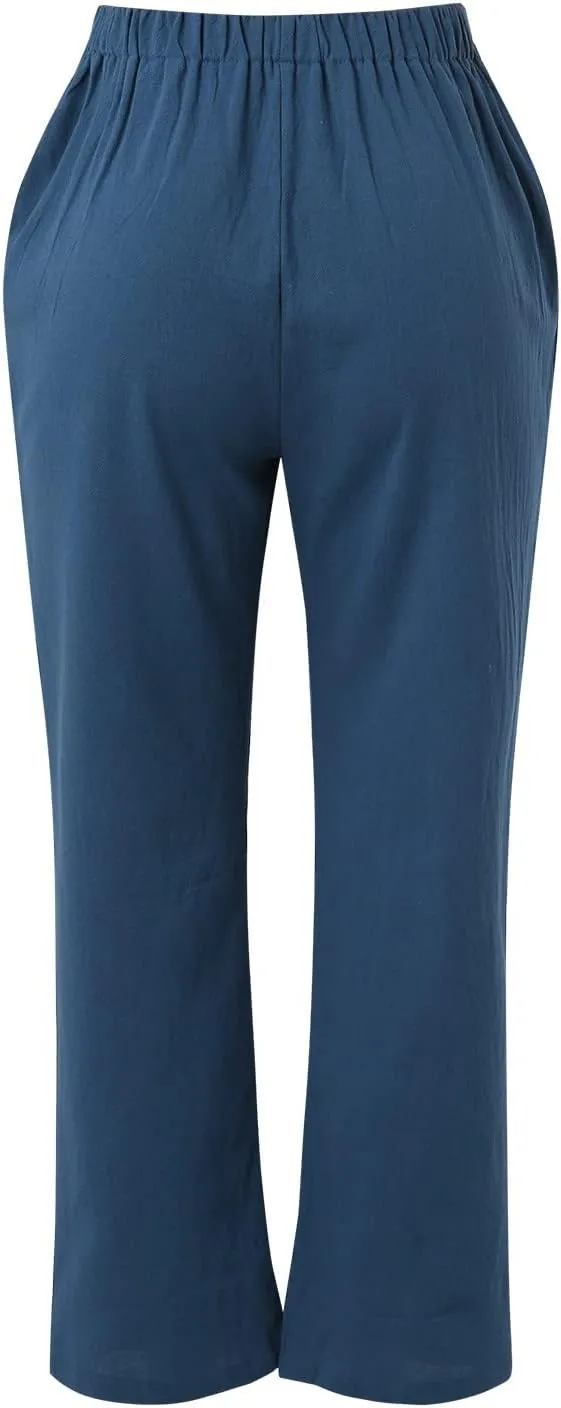 Women's Casual Pants Solid Cotton Drawstring Elastic High Waist Lightweight Joggers with Pockets 2025 Fit Summer