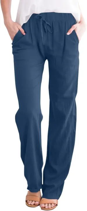 Women's Casual Pants Solid Cotton Drawstring Elastic High Waist Lightweight Joggers with Pockets 2025 Fit Summer