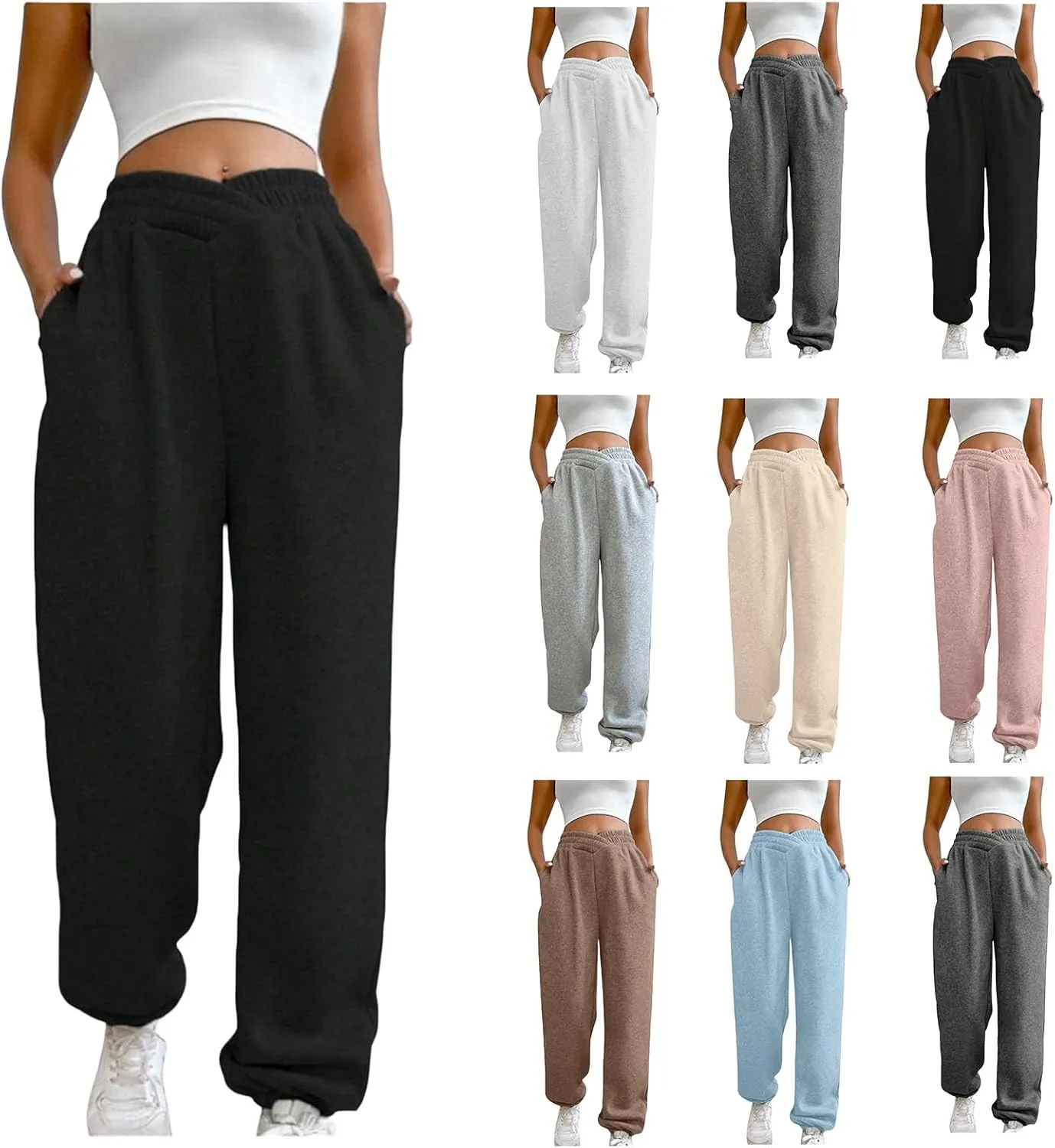 Womens Casual Pants V Crossover Waist Sweatpants Cinch Bottom Workout Trousers Baggy Y2K Jogger