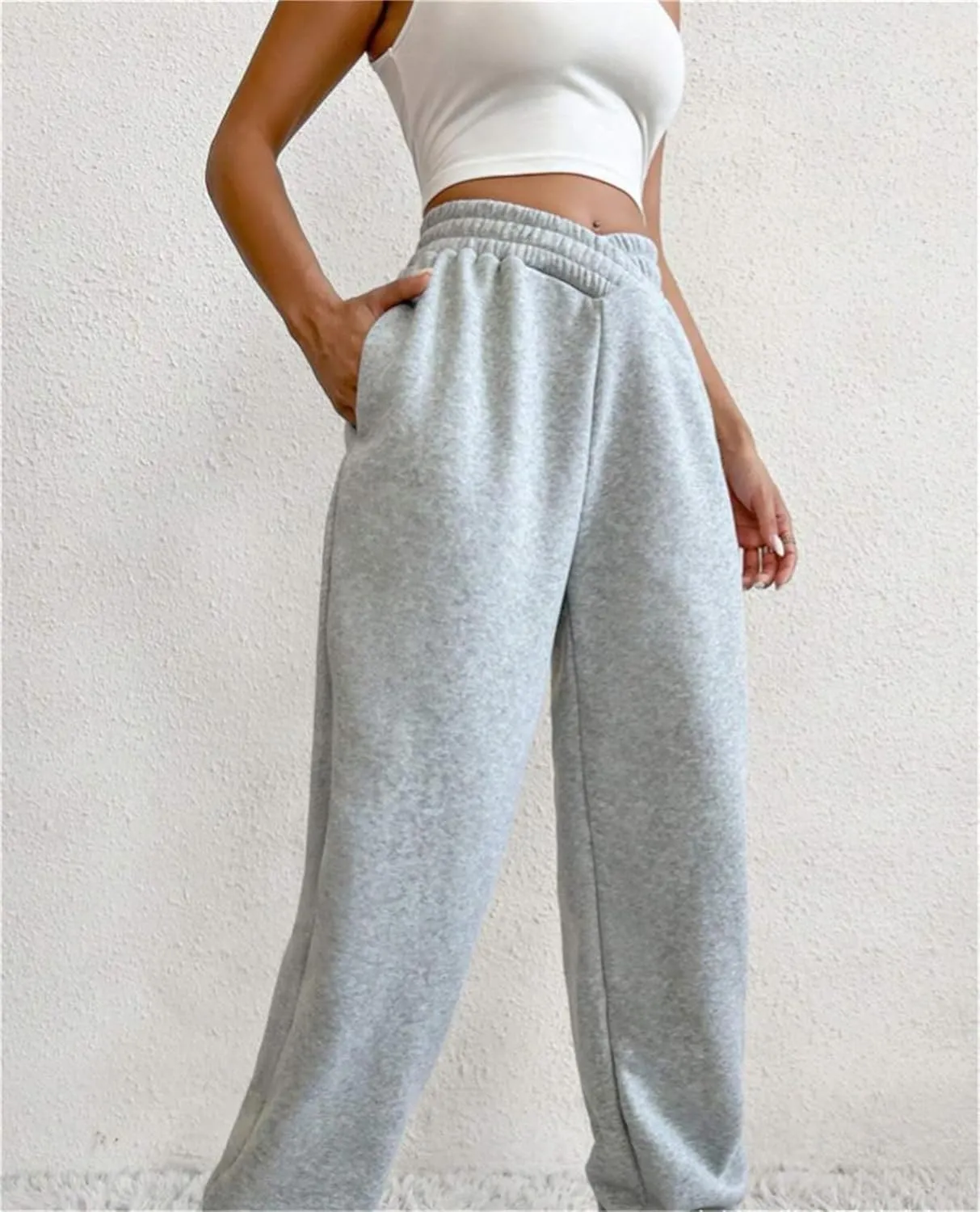 Womens Casual Pants V Crossover Waist Sweatpants Cinch Bottom Workout Trousers Baggy Y2K Jogger