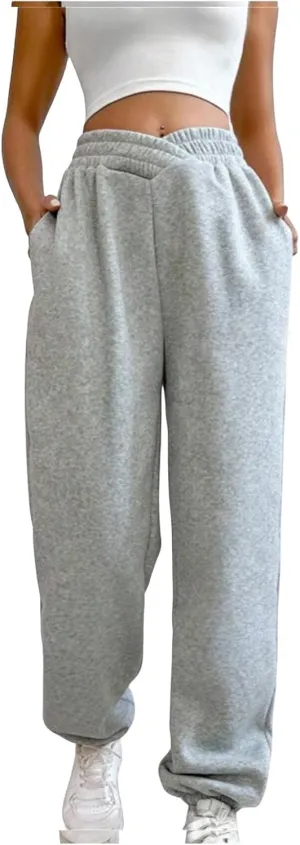 Womens Casual Pants V Crossover Waist Sweatpants Cinch Bottom Workout Trousers Baggy Y2K Jogger