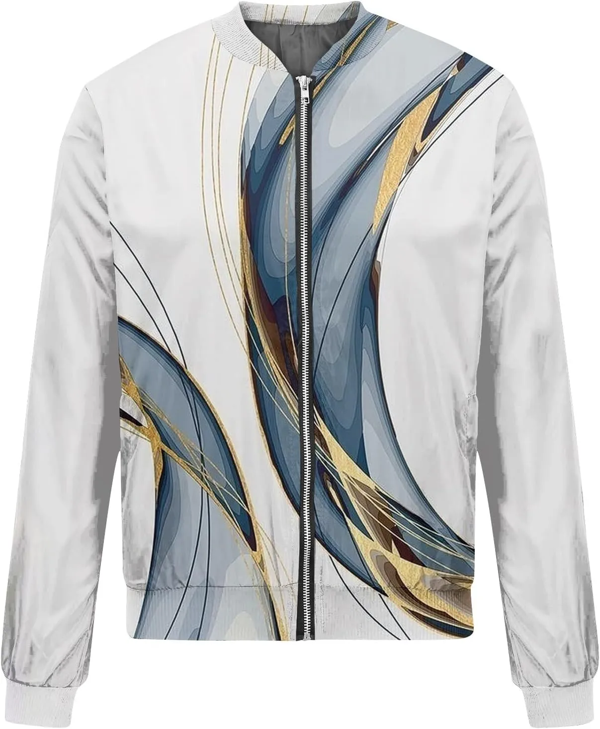Women'S Coat 2024 with Zipper Fashionable Multi Print Long Sleeved Jacket