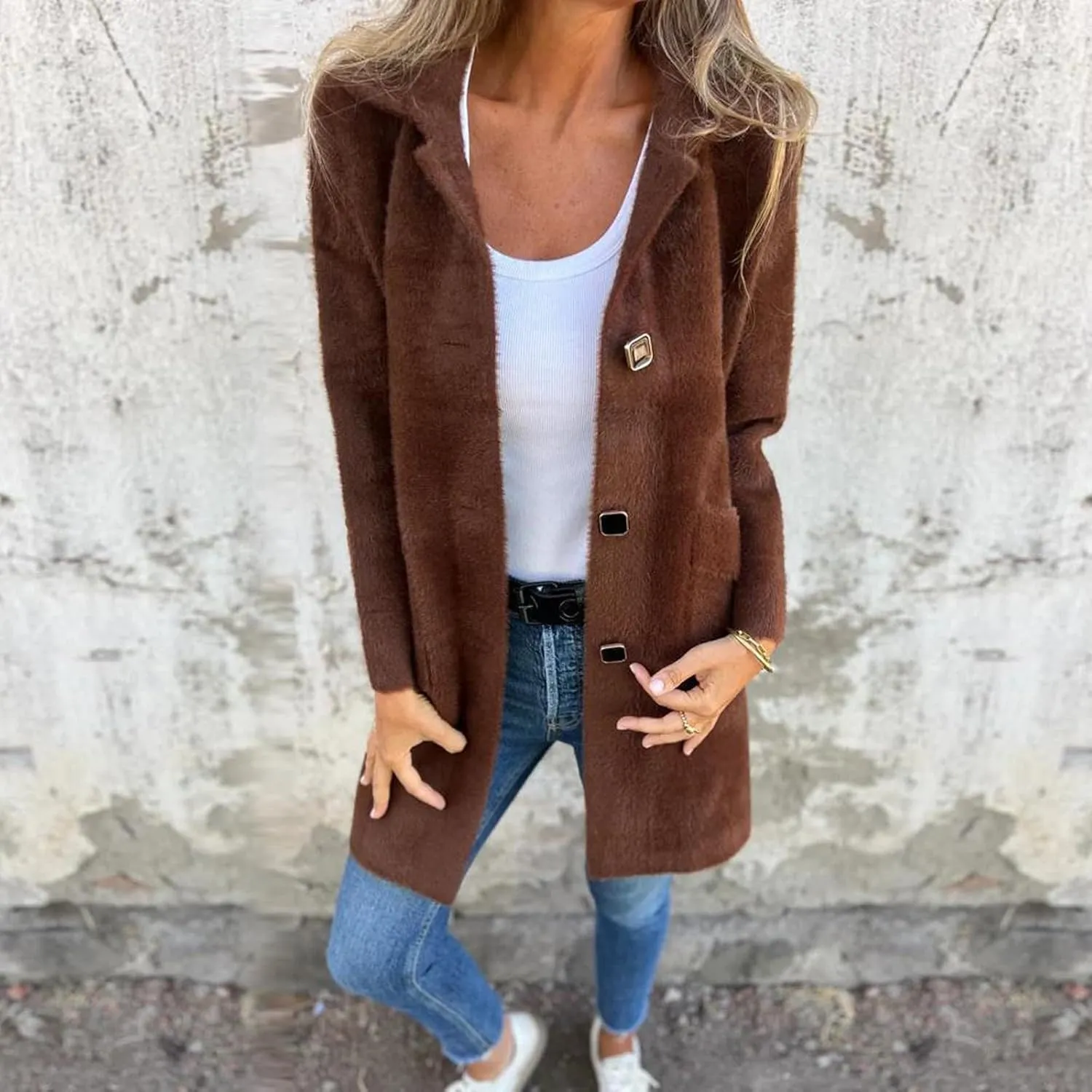 Womens Coats Long Sleeve Lapel Winter Coat for Women 2024 Pea Coat Fall Casual Coats Jacket Outerwear with Pockets