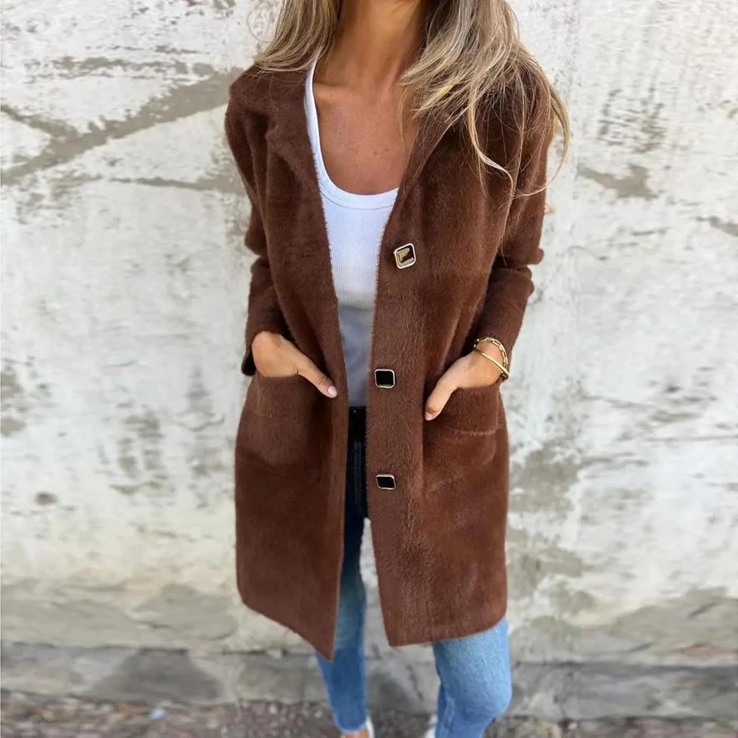 Womens Coats Long Sleeve Lapel Winter Coat for Women 2024 Pea Coat Fall Casual Coats Jacket Outerwear with Pockets