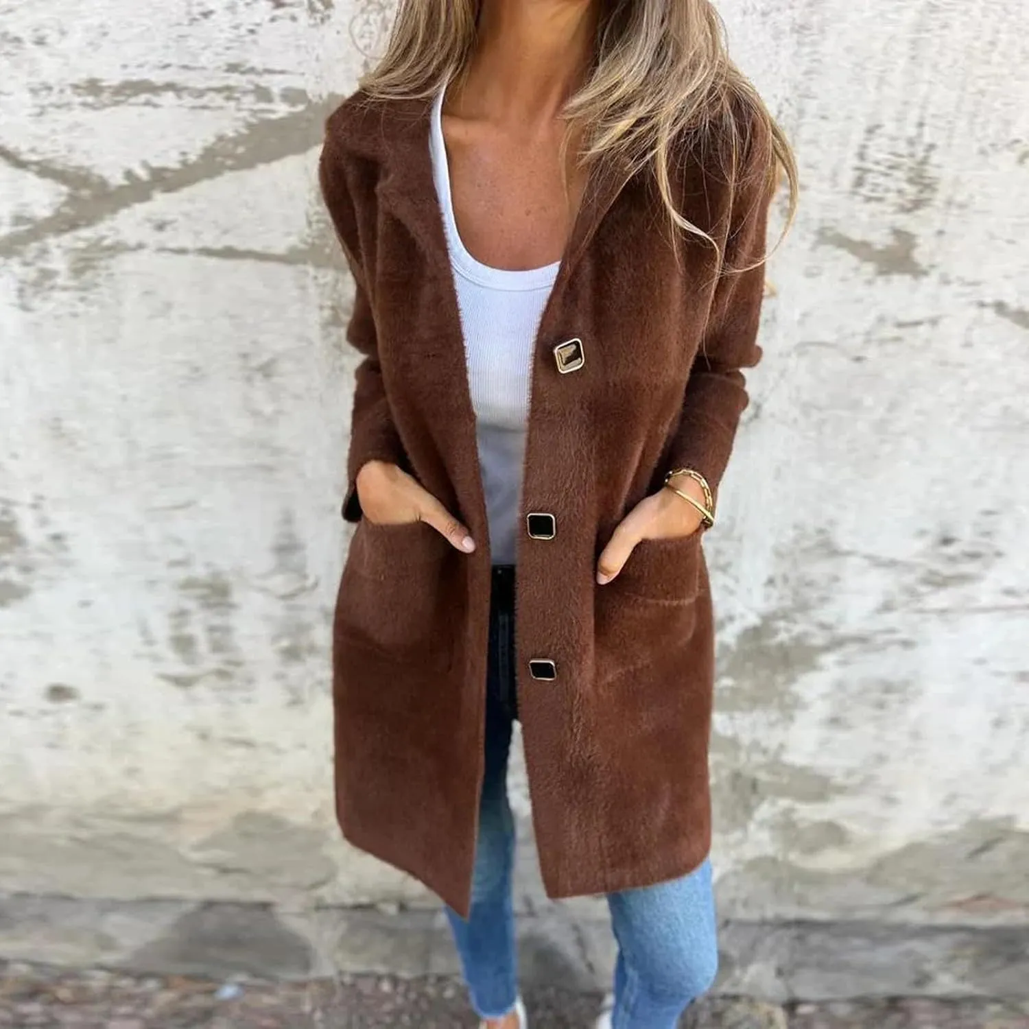 Womens Coats Long Sleeve Lapel Winter Coat for Women 2024 Pea Coat Fall Casual Coats Jacket Outerwear with Pockets