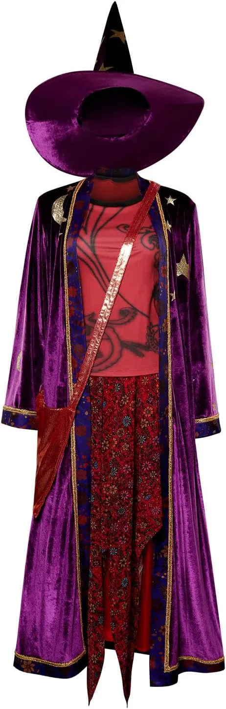 Women's Cosplay Costume Witch Dress with Hat Bag Purple Cloak Robe Shirt Skirt Suit Halloween Dress Up