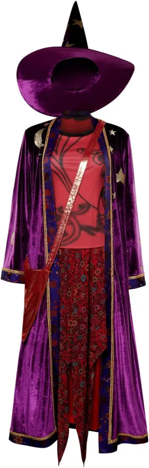Women's Cosplay Costume Witch Dress with Hat Bag Purple Cloak Robe Shirt Skirt Suit Halloween Dress Up