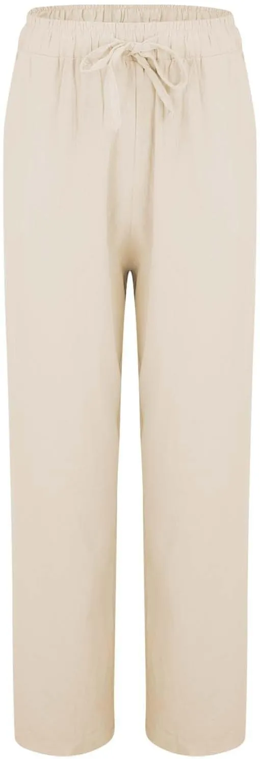 Womens Cotton Linen Pants Pants Fashion Drawstring Elastic Trousers Comfy Sports Athletic Lounge Pants with Pockets