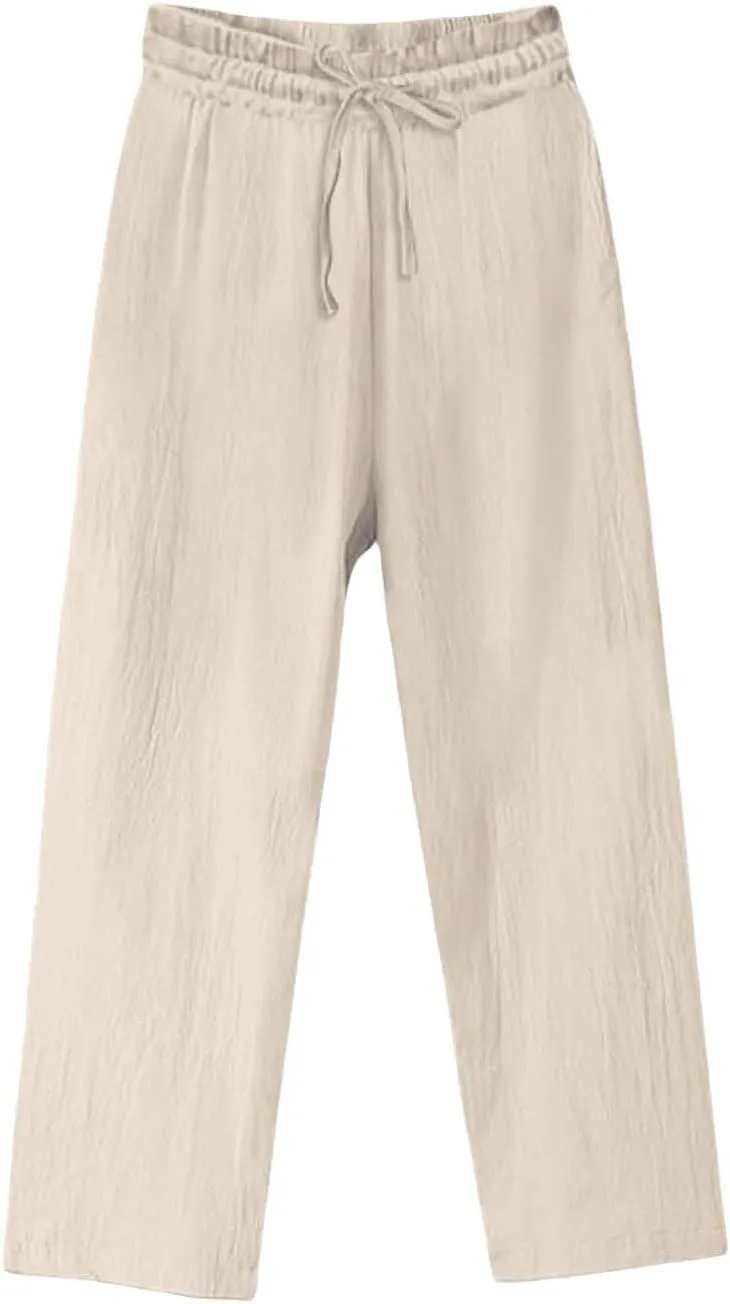 Womens Cotton Linen Pants Pants Fashion Drawstring Elastic Trousers Comfy Sports Athletic Lounge Pants with Pockets