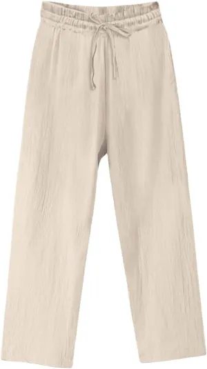 Womens Cotton Linen Pants Pants Fashion Drawstring Elastic Trousers Comfy Sports Athletic Lounge Pants with Pockets