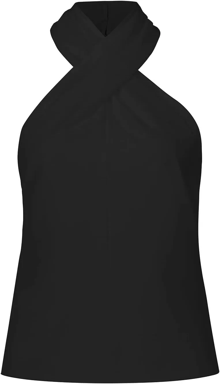 Womens Criss Cross Halter Tops Summer Sleeveless Sexy Casual Lightweight Tank Top Backless Trendy Blouse